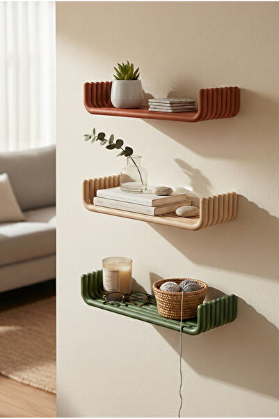 Puffin Design Flat Dekoratif Duvar Rafı (Bej Renk)