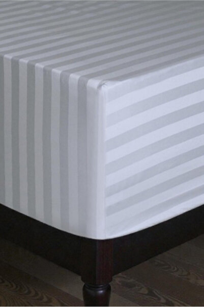 VESSİNOHOME Set de cearșafuri din satin de bumbac cu dungi Singur dublu Alb/c...