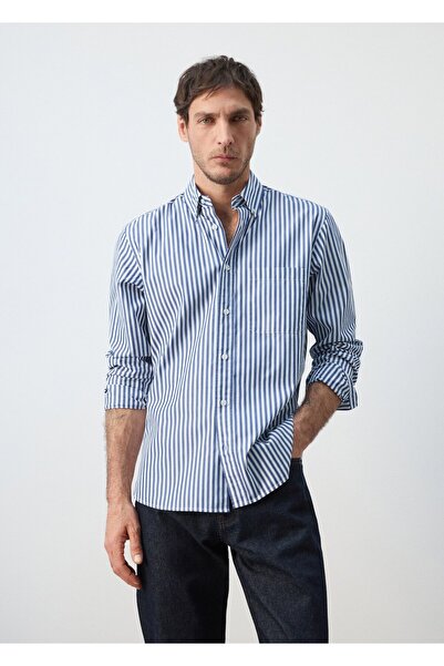 MANGO Man Regular kesim çizgili %100 pamuklu gömlek