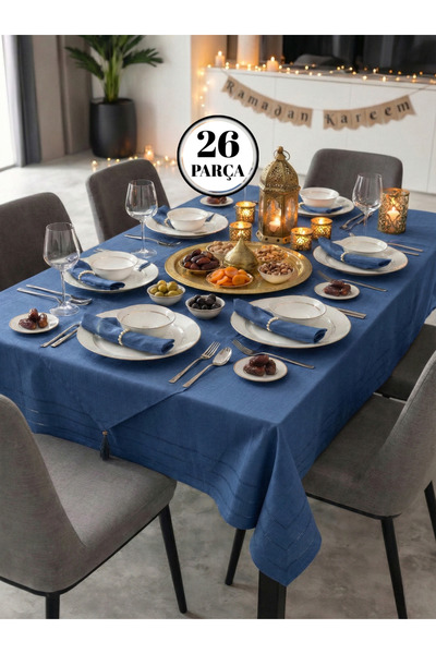 hanım's Izur Colber Masa Örtüsü Seti 12 Kişilik 26 Parça MAVİ
