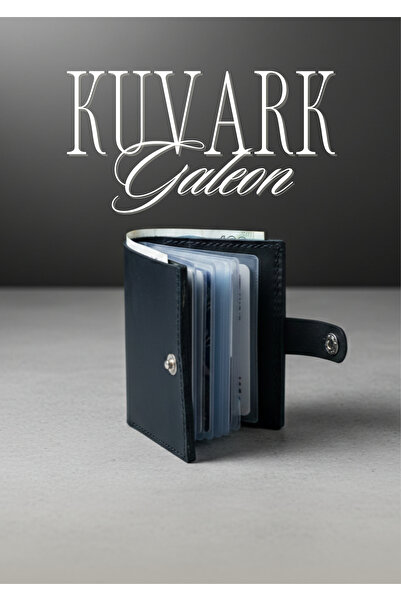 KUVARK Galeon Çok Bölmeli Şeffaf Gözlü Deri Erkek Cüzdan - Kartvizitlik | Siyah