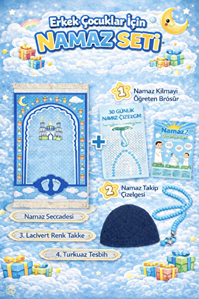 simply line Çocuk seccade takke tesbih set Büyük Boy Erkek Çocuk Namaza Ilk A...