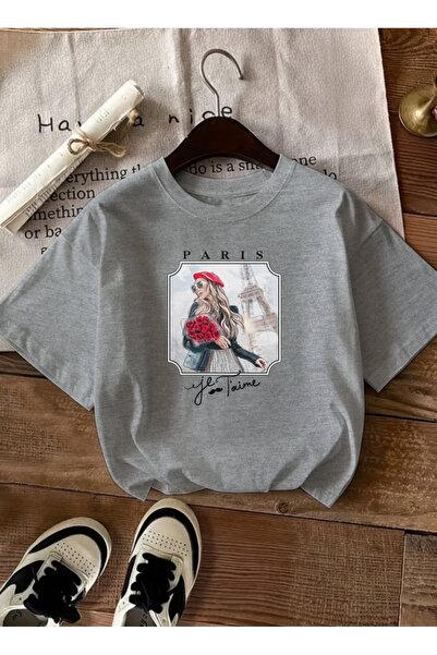 caddekombin Ženska romantična stilska haljina inspirisana Parizom, siva T-shirt