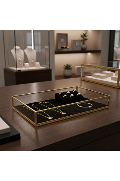 El Crea Designs 30x20x6cm Tavă din alamă, aur și sticlă, pentru promisiunea d...