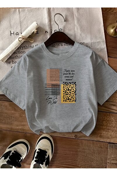 caddekombin Love Wilt pentru femei cu imprimeu Written basic Gri tricou