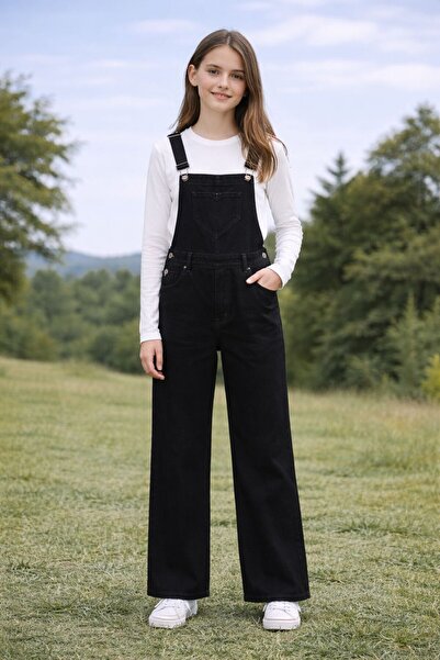 Bilge Trend Kalp Baskılı Kız Çocuk Kot Salopet