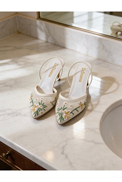 DC DONNA Kadın Nakışlı Şeffaf 9 cm Topuklu abiye ayakkabı