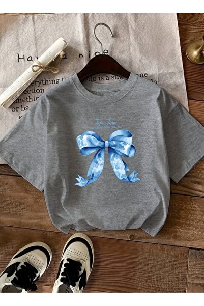 MEİLİFENG Ženska velika plava traka sa detaljima u sivoj boji T-shirt