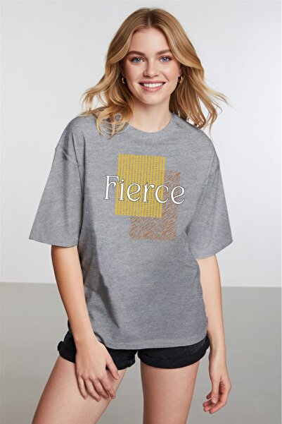 caddekombin Γυναικείο μπλουζάκι Fierce Graphic με τύπωμα Basic Grey