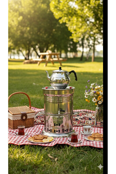 Efsoon Organics Demlikli Lüks Krom Paslanmaz Semaver - 10 Litre Geniş Hacimli...