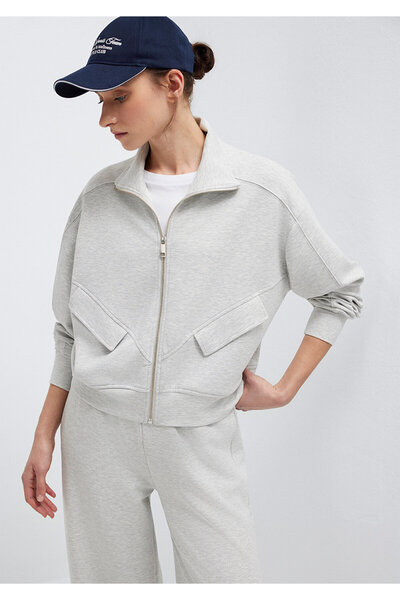 Mavi High Collar Zippered Gray Sweatshirt 1S10506-83096