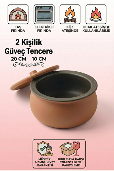 HerşeyTopraktan Toprak Güveç Mini Boy 2 Kişilik Güveç Kapağı Hediyeli
