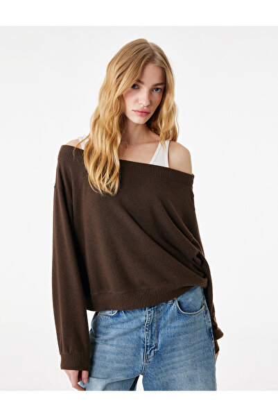 Koton Long Sleeve Soft Textured Off-Shoulder T-Shirt