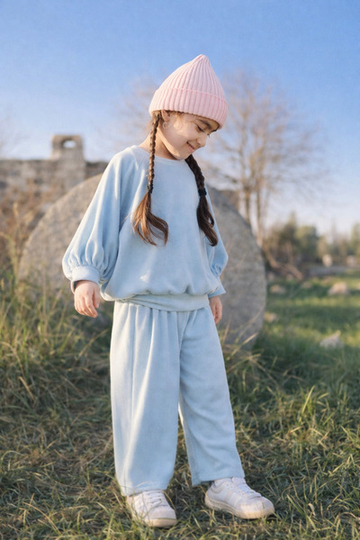 Pinklime Jr. Ekstra Yumuşak Dokulu Oversize Kız Erkek Çocuk-Buz Mavi