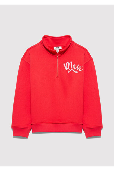 Mavi Yarı Fermuarlı Kırmızı Sweatshirt 7S10175-70478