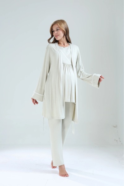 Lohusa Homewear طقم بيجامة صيفي للحوامل والرضاعة الطبيعية باللون الأخضر النعناعي من نيو سيزون