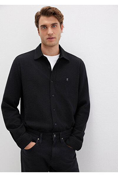 Mavi M Logo Nakışlı Siyah Örme Gömlek Regular Fit / Normal Kesim 0211789-900