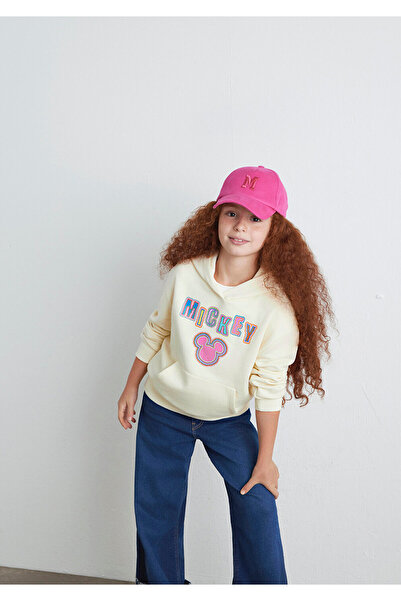Mavi Mickey Baskılı Kapüşonlu Bej Sweatshirt 7S10141-70072