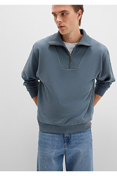 Mavi Grünes Sweatshirt mit halbem Reißverschluss und Polokragen 0S10368-80889