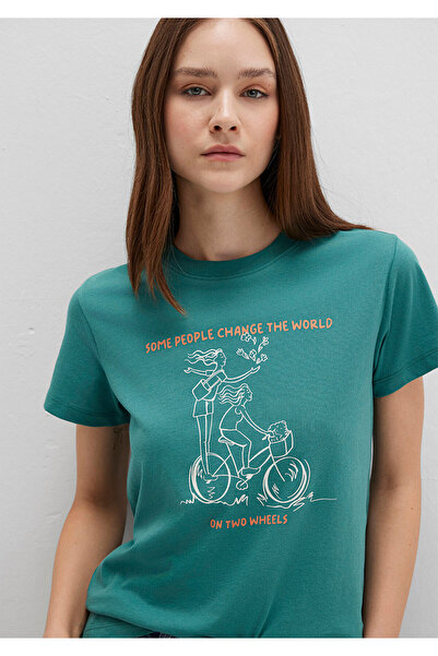 Mavi Grünes T-Shirt mit Fahrrad-Aufdruck, halbschmale Passform / halbschmale ...
