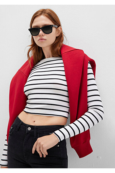 Mavi Tricou de bază cu mânecă lungă cu dungi Crop / Croi scurt 1612822 -85407