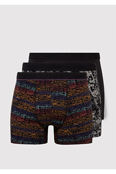 Mavi 3lü Baskılı Siyah Boxer 0911420-900