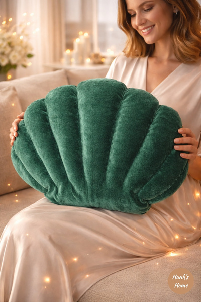 HANK Dekoratif Midye Yastık Orta Boy Zümrüt Yeşili İskandinav Modern Kırlent ...