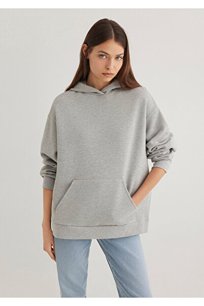 Mavi Graues Basic-Sweatshirt mit Kapuze 1S10186-83096