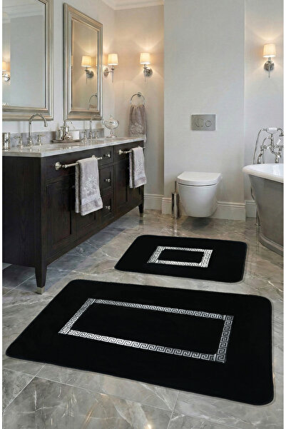 FeelHome طقم سجادة حمام فاخر للغاية مكون من قطعتين - قاعدة Meram غير قابلة لل...