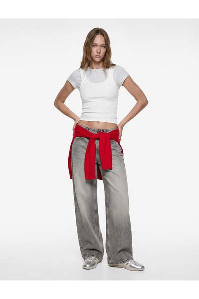 Koton πλέξη ριμπ Αμάνικο μπλουζάκι με λαιμόκοψη U εφαρμοστό