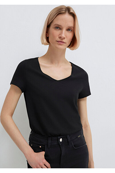 Mavi Černé tričko Slim Fit Flared s výstřihem do V -168260-900