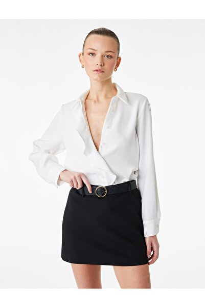 Koton Regular Fit Long Sleeve Buttoned Classic Collar Flounce Shirt