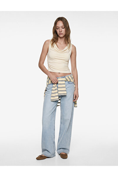 Koton Slim Fit Viscose Sleeveless Asymmetrical Drape Collar Blouse