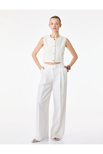 Koton Slim Fit Bisiklet Yaka Gold Düğmeli Floral Dokulu Yelek