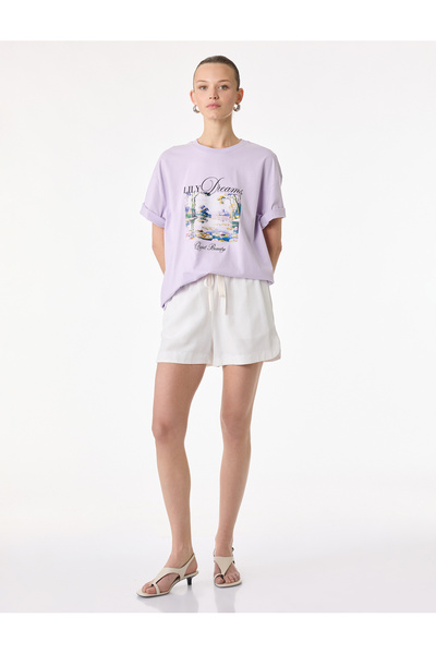 Koton Pamuklu Kısa Kollu Bisiklet Yaka Baskılı Tişört