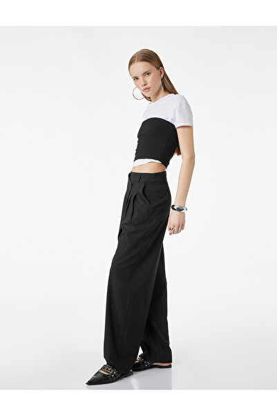 Koton Παντελόνι ασύμμετρο με κουμπιά, ίσιο πόδι, με λεπτομέρεια τσέπης, από μ...