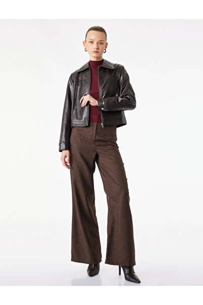 Koton High Waist Wide Leg Fabric Trousers with Stitching Detail