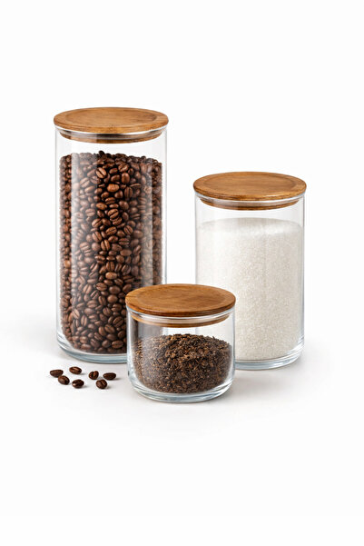 Paşabahçe 3'lü Vakumlu Akasya Kapaklı Cam Kavanoz - Erzak/Bakliyat Saklama Ka...