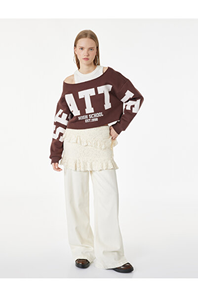 Koton Mânecă lungă cu decolteu barcă cu imprimeu supradimensionat Crop Swea t...