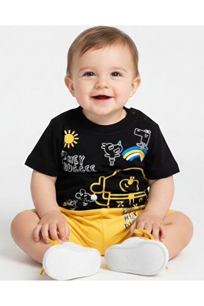 Ege Bebek طقم بيبي بوي 3 قطع صيفي مع سروال وطبعة انترلوك 6-9-12-18-24 شهرًا
