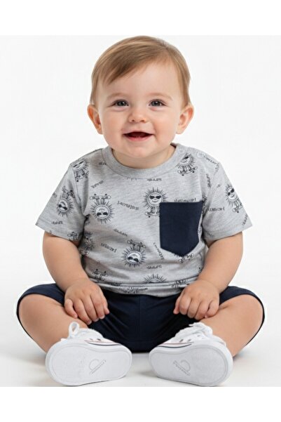 Ege Bebek Baby Boy Summer Printed Pocket 6-9-12-18-24 Months Shorts Set