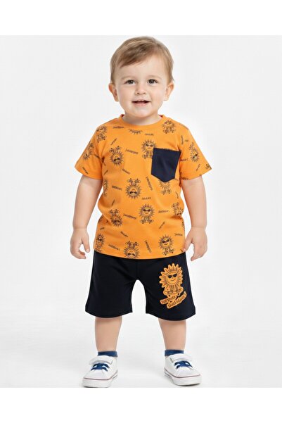 voyyo kids baby طقم صيفي للأطفال الأولاد بتفاصيل جيوب مطبوعة، مناسب للأعمار م...