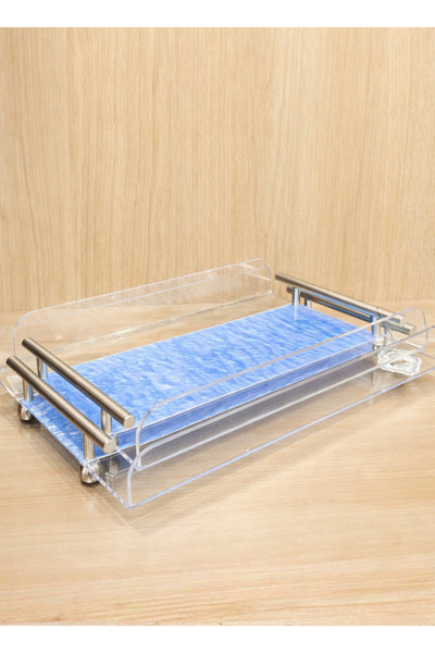 ALQANNAS Thick Acrylic Serving Tray Set with Steel Handle and Base