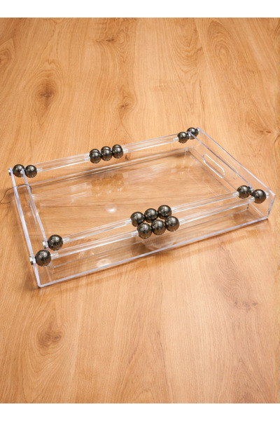 ALQANNAS Thick Acrylic Serving Tray Set with Zinc Beads - 2 Pieces