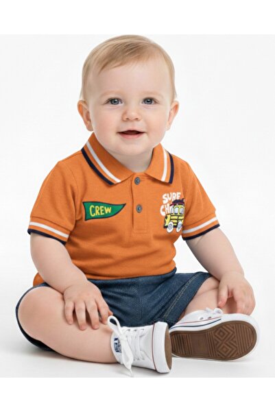 voyyo kids baby Baby Boy Summer Polo Collar Denim Look Soft Shorts 2-Piece 6-...