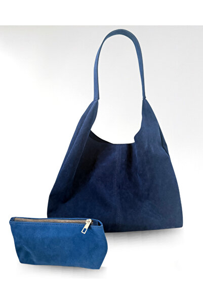 CULTE Coquette - Cobalt Suede Shoulder Bag, Large Size, Large Volume
