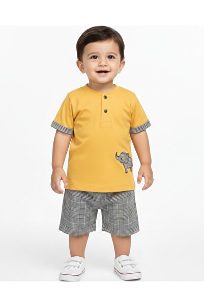 Ege Bebek Baby Boy Elephant Embroidered Plaid Shorts Summer Buttoned Judge Co...