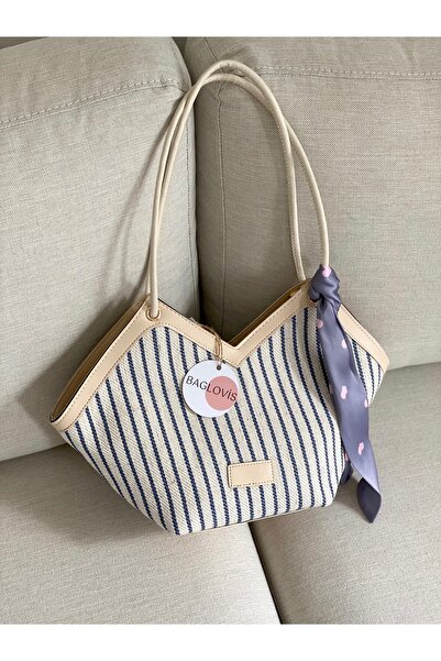 BAGLOVİS Νέα σεζόν γυναικεία τσάντα ώμου - με κασκόλ και ψάθινη λεπτομέρεια