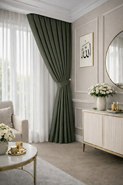 NS Ehli Tacir Green Luxury Pleated Background Curtain Honeycomb Velvet Textur...
