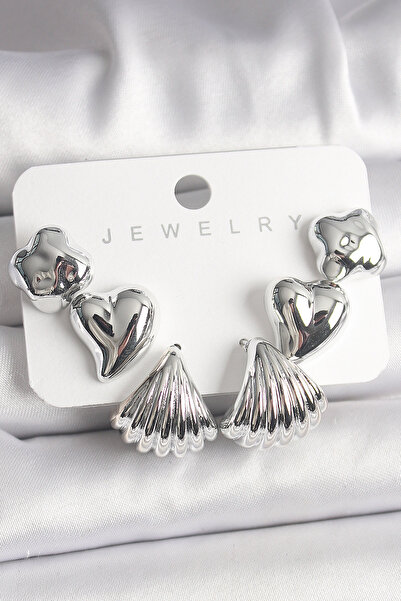 Skygo طقم أقراط نسائية فضية اللون على شكل قلب وصدفة البحر CCB - TJ-BKP10021